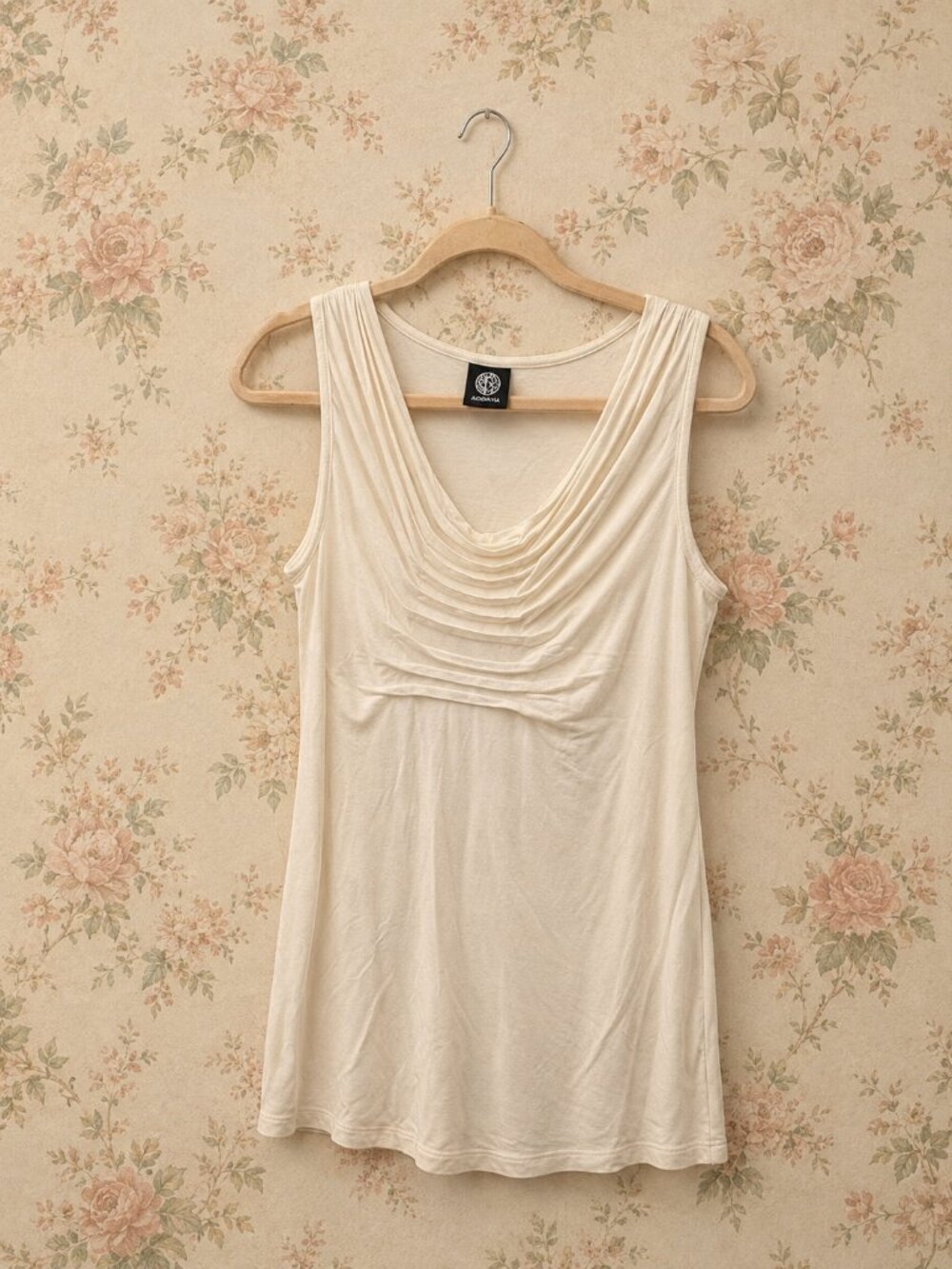 Bobeau Ivory Sleeveless Cowl Neck Top Womens Medium Stretch Draped Blouse
